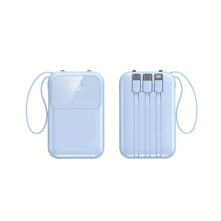 BowLift | 10000mAh Portable Power Bank with Fast Charging and Built-in Cables – Compact Phone Charger with LED display