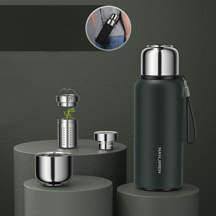 BowLift | Insulated Thermos Water Bottle, with Tea Filter & Wide-mouth Opening, for Coffee, Tea & Cold Beverage