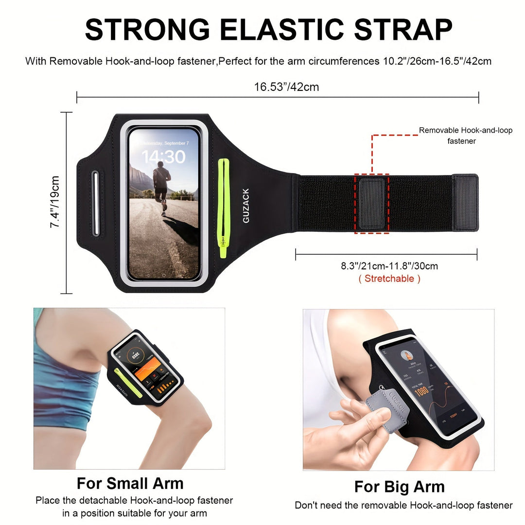 BowLift | Adjustable Running Phone Holder with Earbud Compartment – Suitable for Arm Circumference of 26-42 cm, Compatible with iPhone and Galaxy