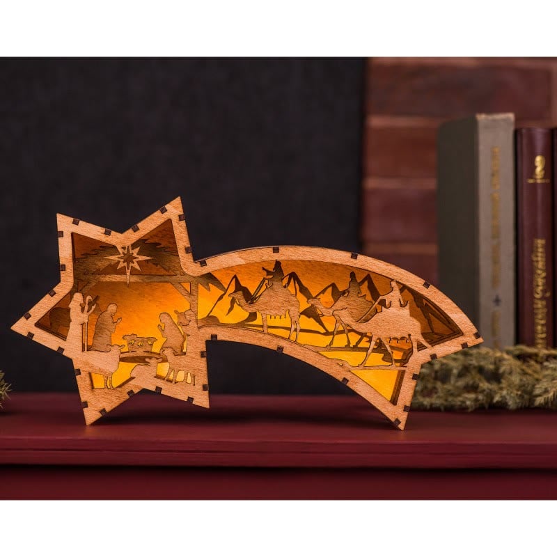 BowLift | LED Wooden Christmas Ornaments Nativity Scene Star Shaped Desk Lamp