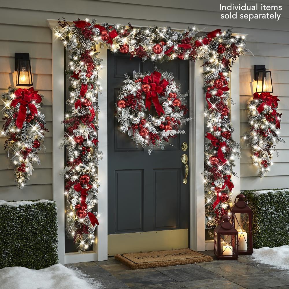 BowLift | New Flocking Wreath Outdoor Decoration Door Hanging Christmas Wreath Rattan