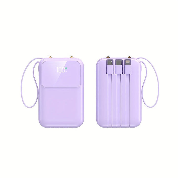 BowLift | 10000mAh Portable Power Bank with Fast Charging and Built-in Cables – Compact Phone Charger with LED display