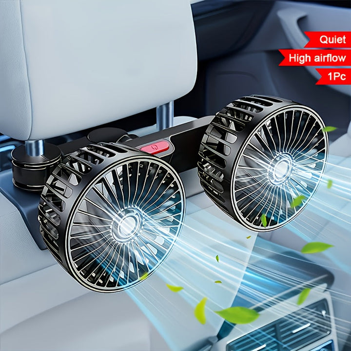 BowLift | Double Fan AirTrek Duo | 360° rotatable | Ultra-quiet & Compact | USB Car Fan with 5 Blades