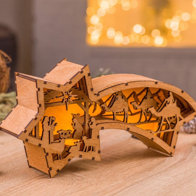 BowLift | LED Wooden Christmas Ornaments Nativity Scene Star Shaped Desk Lamp