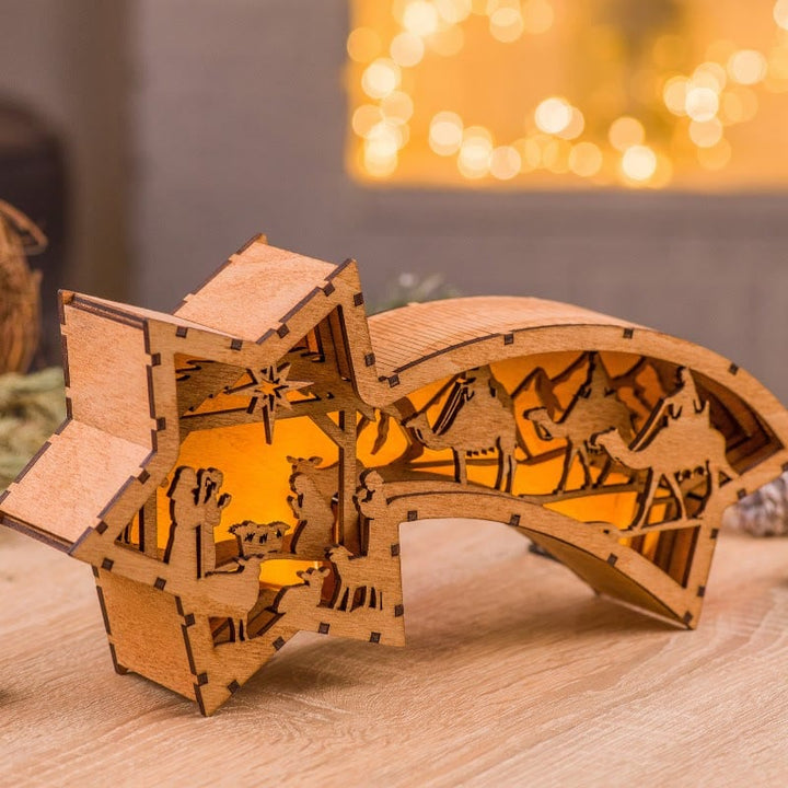 BowLift | LED Wooden Christmas Ornaments Nativity Scene Star Shaped Desk Lamp