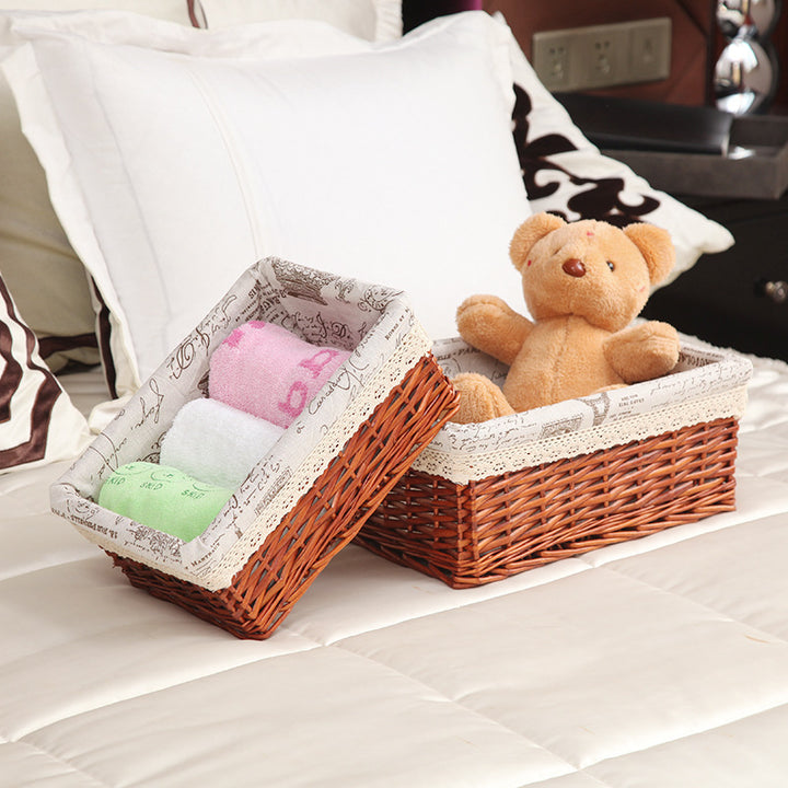Women's storage basket with checked fabric lining and elegant lace trim Bowlift