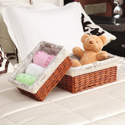 Women's storage basket with checked fabric lining and elegant lace trim Bowlift