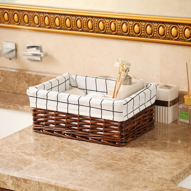 Women's storage basket with checked fabric lining and elegant lace trim Bowlift