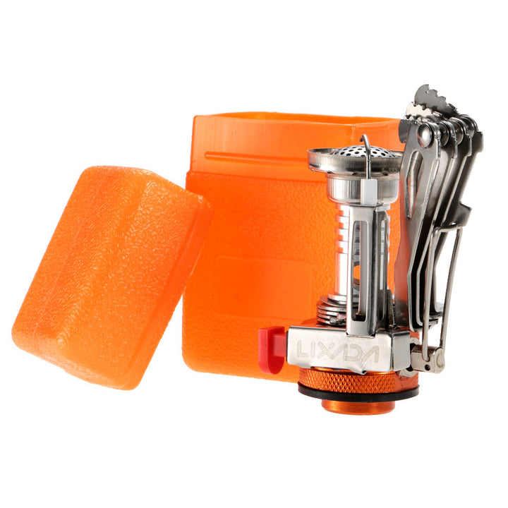 ultralight folding backpacking gas stove with windproof burner and protective case Bowlift