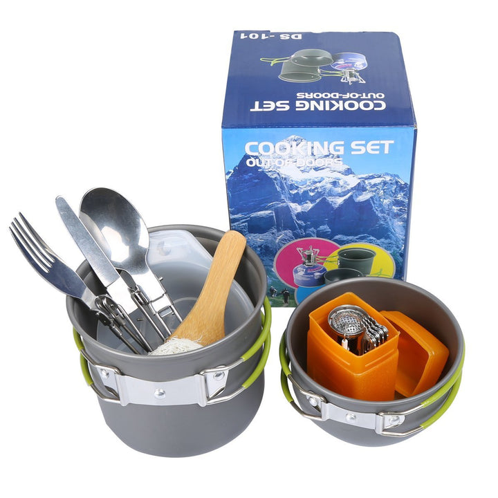compact lightweight camping cookware and backpacking cook set with folding stove and nesting non-stick pots Bowlift