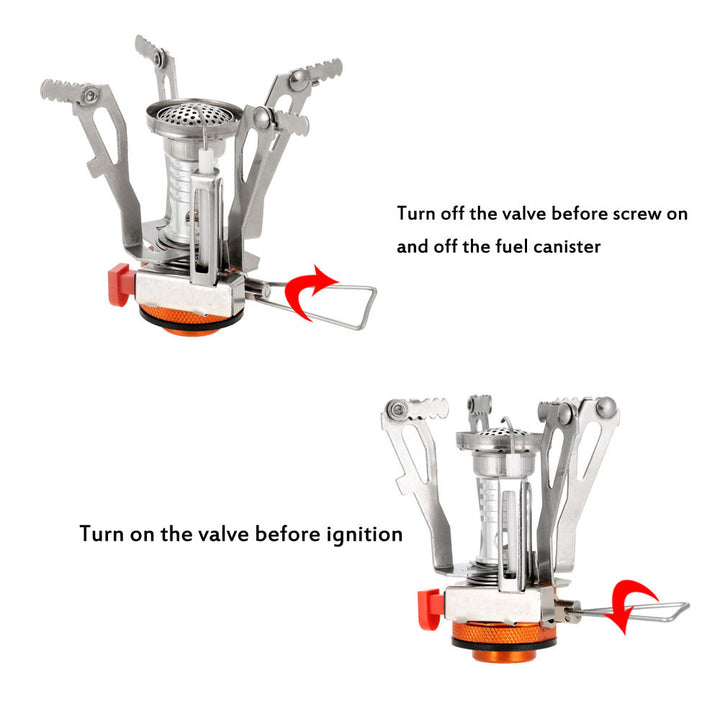 ultralight folding backpacking gas stove with windproof burner and protective case Bowlift