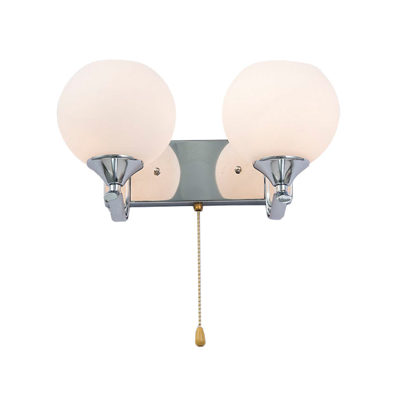 BowLift | Cream Glass Global Wall Mount Light Modern 2-Head Chrome Wall Sconce with Pull Chain
