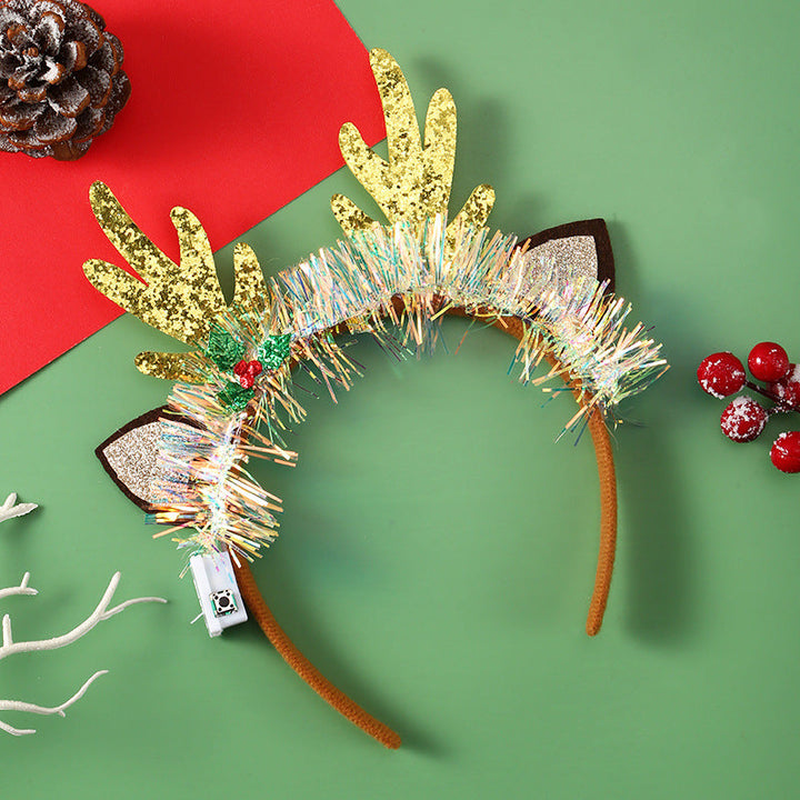 BowLift | IPC Christmas Hair Band Glowing Headband Xmas Tree Snowflake Hair Band Deer Horn Light Flashing Headwear Merry Christmas Gift