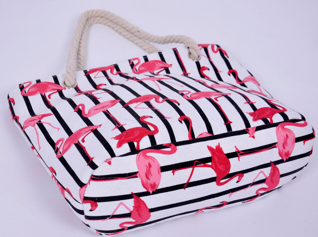 Beach bag with flamingo pattern and sturdy rope handles Bowlift