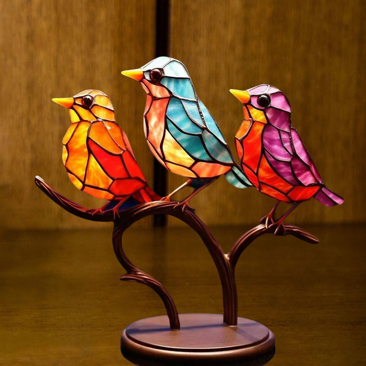 Birds on Branches Stained Acrylic Ornaments, Double Sided Multicolor Style | Bowlift
