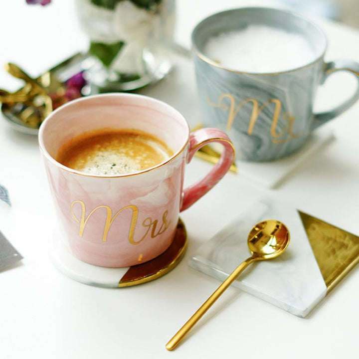 Marble Porcelain Mr & Mrs Coffee Mugs | Bowlift