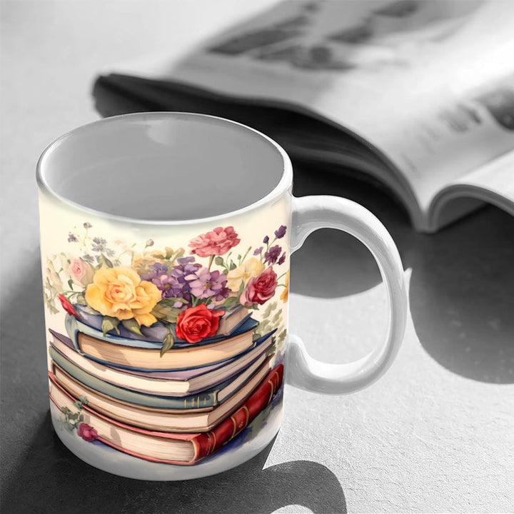3D Artistic Beautiful Floral Books Coffee Mug - Book Lover Gift | Bowlift