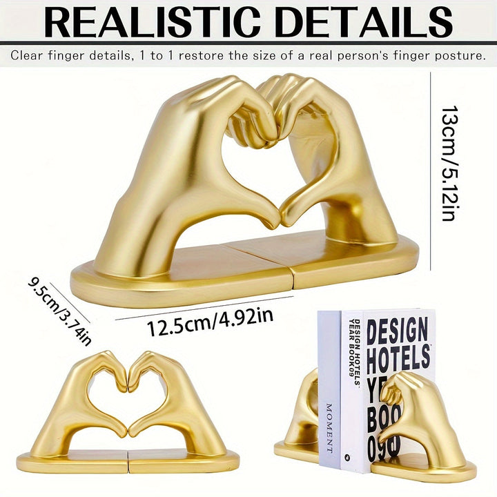 Chic Heart Support - Modern Finger Bookends in Gold Bowlift
