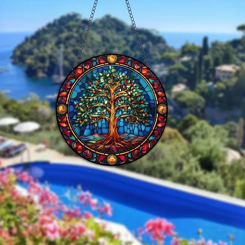 BowLift | Stained Glass Tree Wall Art Hanging Panel