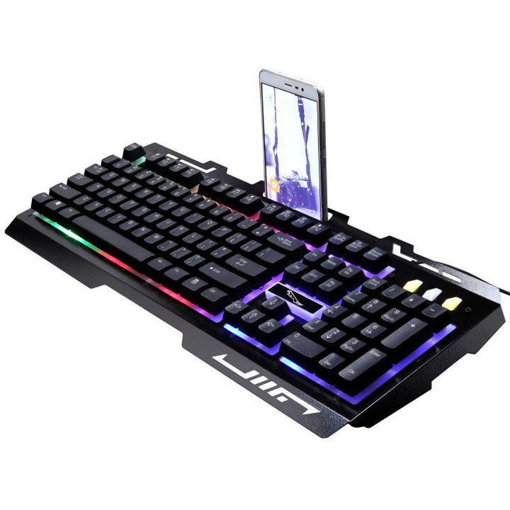 RGB Backlit Mechanical Gaming Keyboard with Smartphone Holder Bowlift