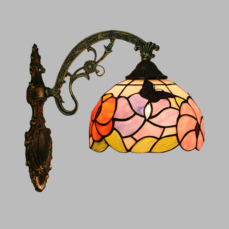 BowLift | Single Butterfly and Peony Wall Floor Lamp Tiffany Bronze Stained Glass Wall Mount Lamp