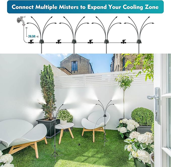 BowLift | Standing misting system - adjustable height outdoor patio mister for cooling decks, porches, and backyards