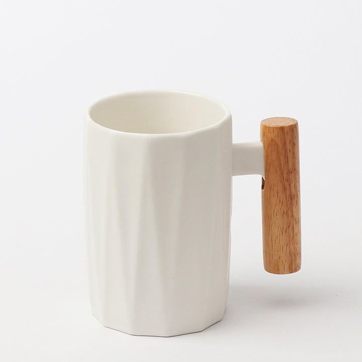 Ergonomic ceramic mug with solid wooden handle bamboo lid and metal spoon in gift box Bowlift