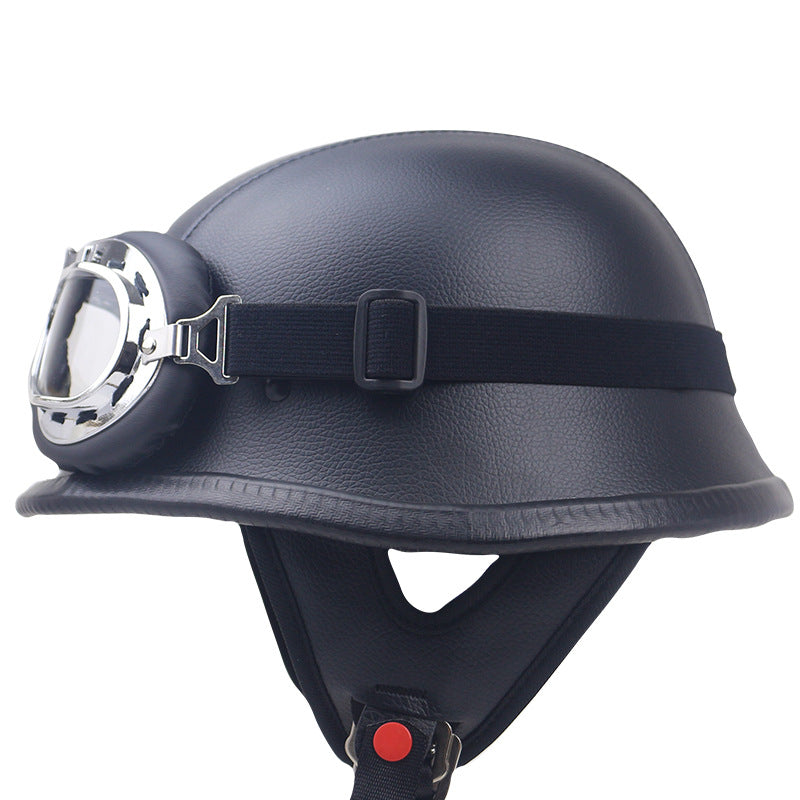 Vintage Leather Motorcycle Helmet with Goggles Bowlift