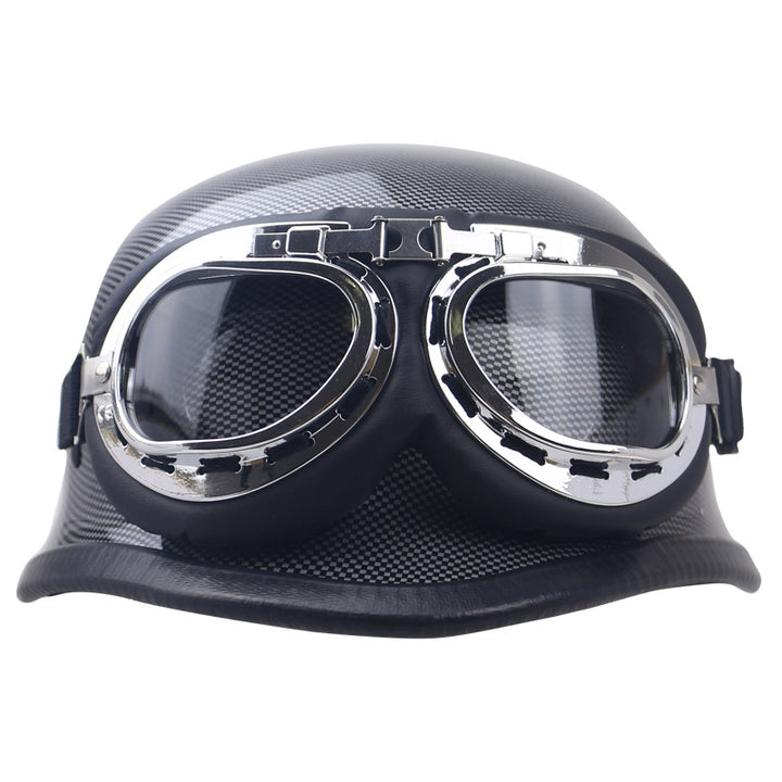 Classic Carbon Fiber Motorcycle Helmet with Goggles Bowlift