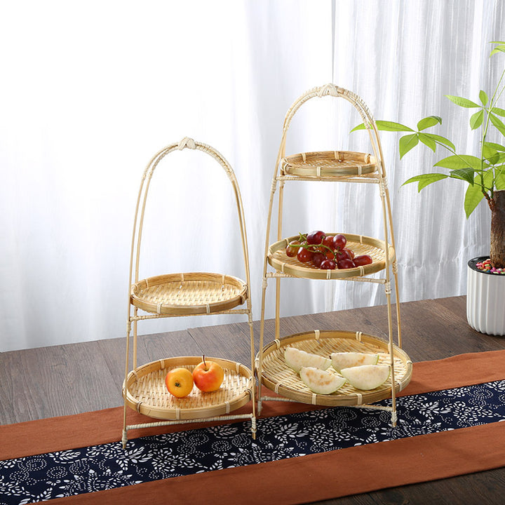 Unisex Three-Tier Serving Stand made of hand-woven natural material Bowlift
