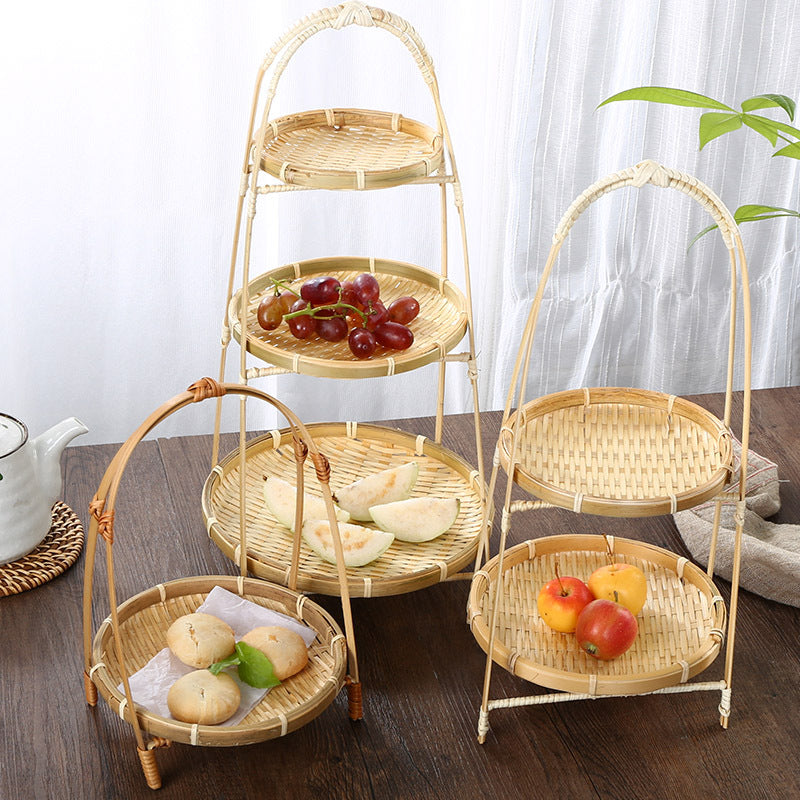 Unisex Three-Tier Serving Stand made of hand-woven natural material Bowlift