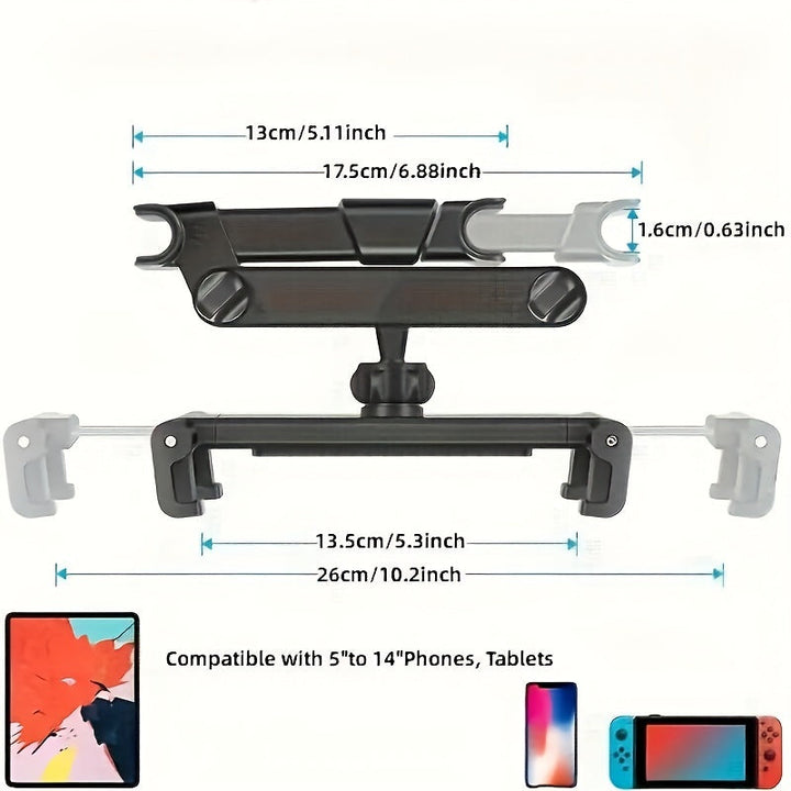 BowLift | Adjustable Tablet Holder for Car Headrest - Suitable for 5 to 14 Inch Devices, Safe and Versatile Tablet Stand for Traveling