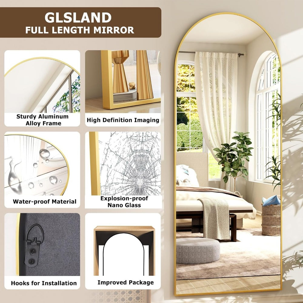 BowLift | Elegant Arched Full-Length Gold Mirror with High-Definition Aluminum Frame