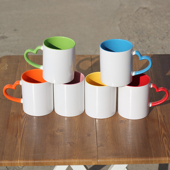 Ceramic Heart-Handle Coffee Mug With Glossy Interior Glaze And Ergonomic Curved Grip
