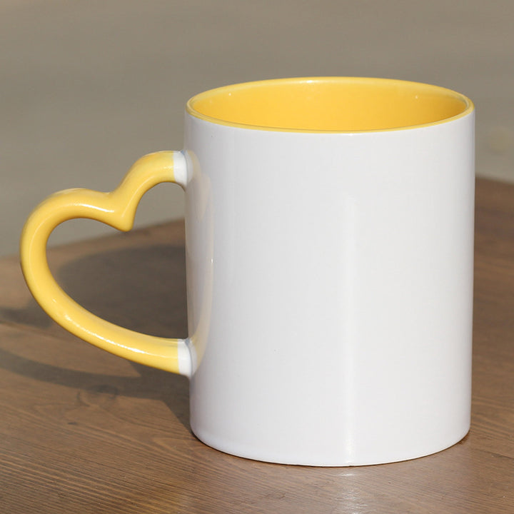 Ceramic Heart-Handle Coffee Mug With Glossy Interior Glaze And Ergonomic Curved Grip