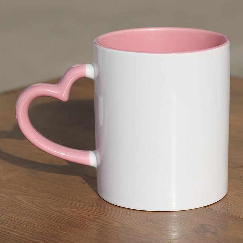 Ceramic Heart-Handle Coffee Mug With Glossy Interior Glaze And Ergonomic Curved Grip
