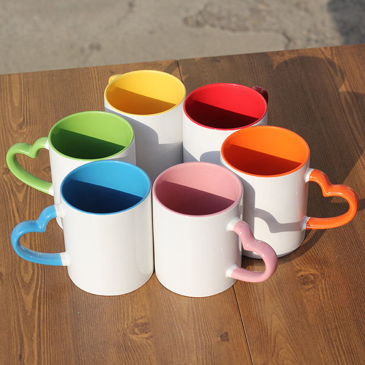 Ceramic Heart-Handle Coffee Mug With Glossy Interior Glaze And Ergonomic Curved Grip