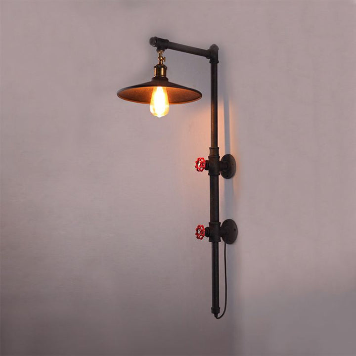 BowLift | 1 Light Flat Wall Sconce Lighting with Pipe and Angle Arm Industrial Style Black Metallic Wall Lamp