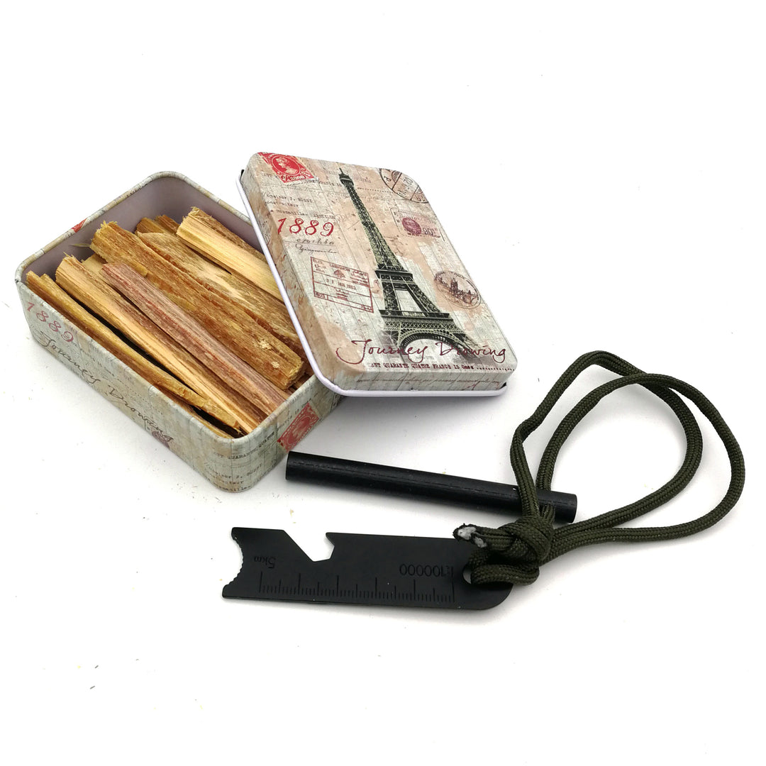 portable travel palo santo ritual kit with metal airmail tin and fire starter Bowlift