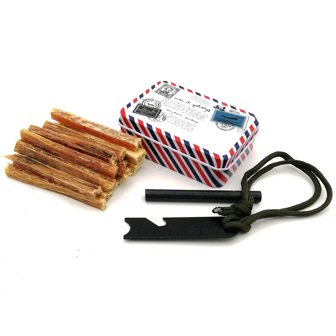 portable travel palo santo ritual kit with metal airmail tin and fire starter Bowlift