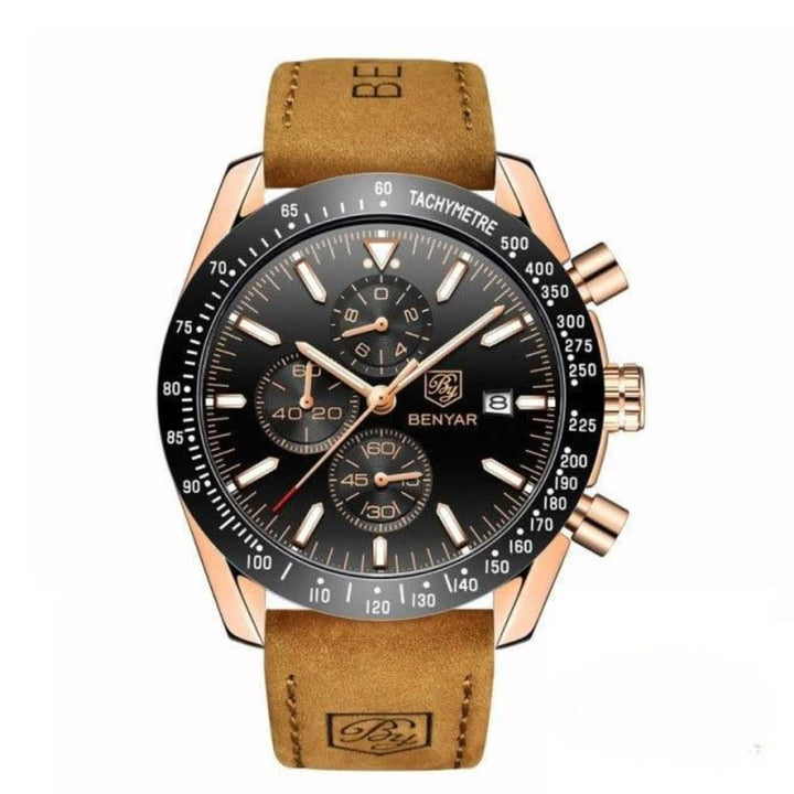 BowLift | Men’s Waterproof Quartz Watch with Leather Strap
