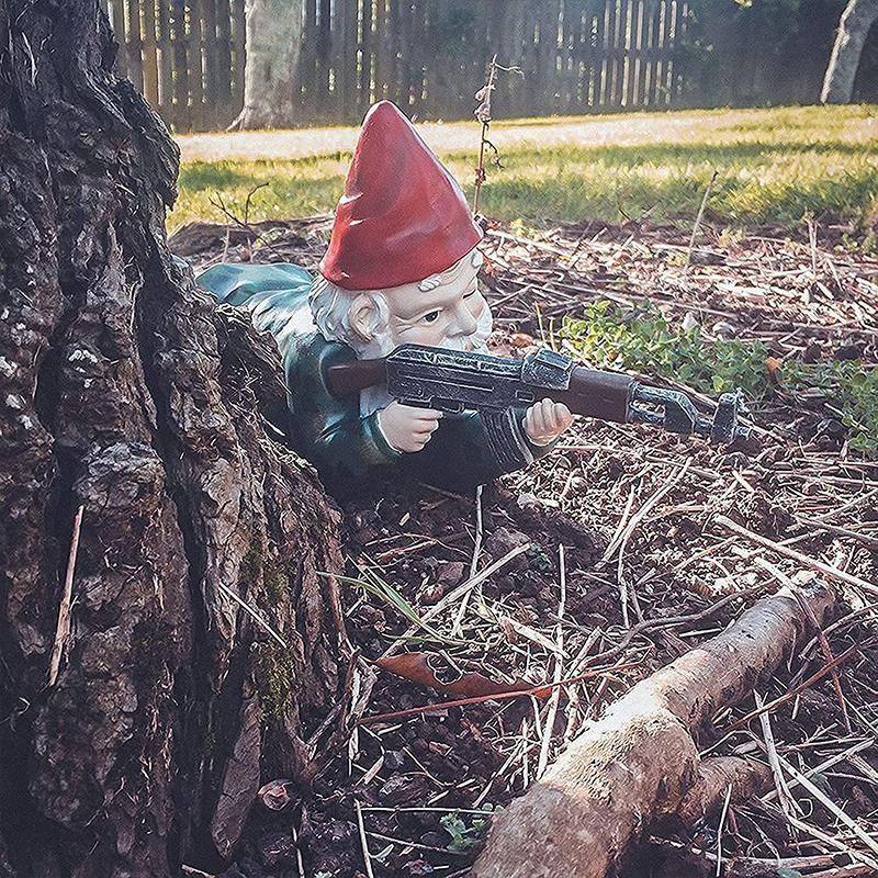 Military Garden Gnome With Camouflage Uniform | Bowlift