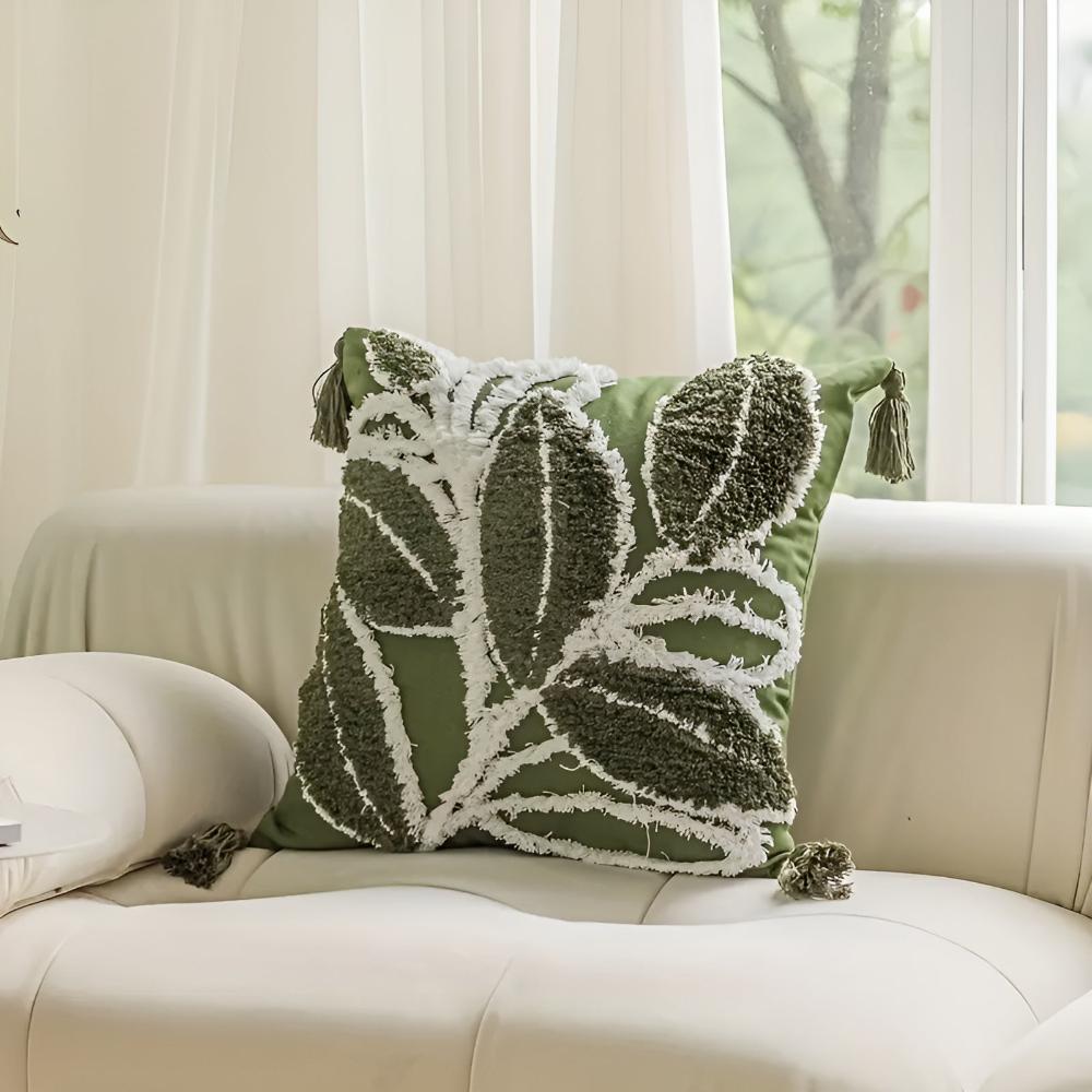 BowLift | Plush Leaf With Tassel Cushion Cover