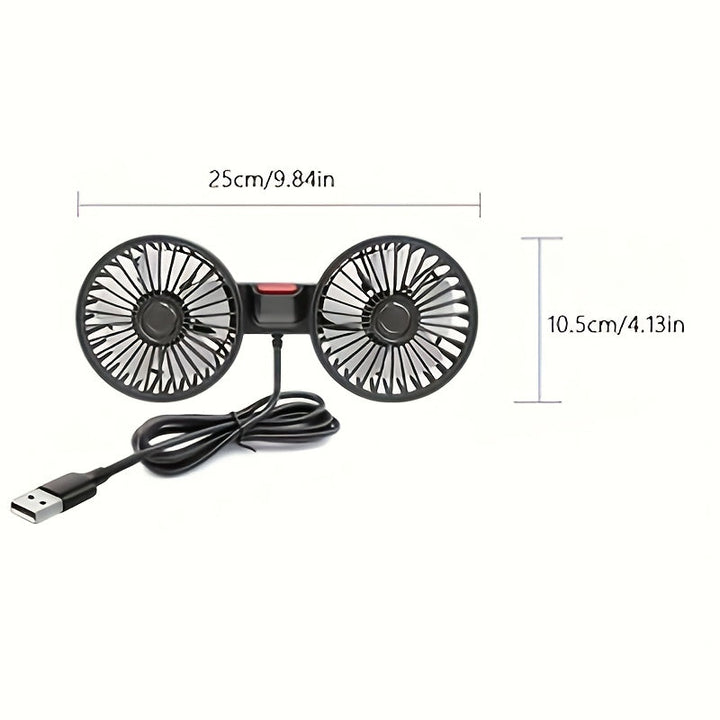 BowLift | Double Fan AirTrek Duo | 360° rotatable | Ultra-quiet & Compact | USB Car Fan with 5 Blades