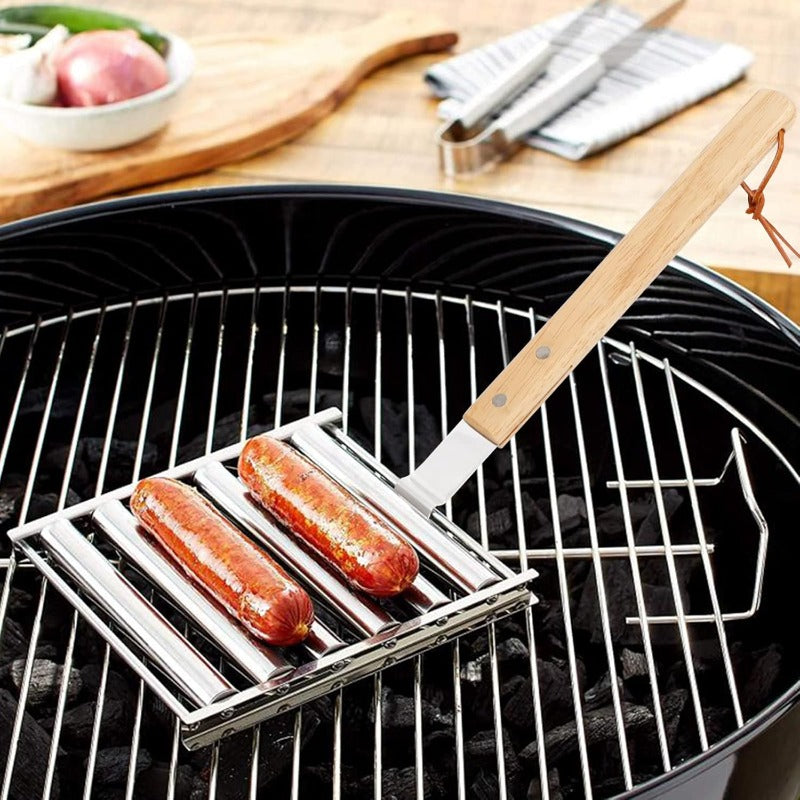 Rotating Hot Dog Grill Rack with Detachable Wood Handle Bowlift