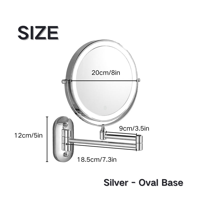 BowLift | Rechargeable Wall Mounted Shaving Mirror | 360° Rotation. 1X/10X Magnification & Adjustable LED Lighting for Bathroom Use
