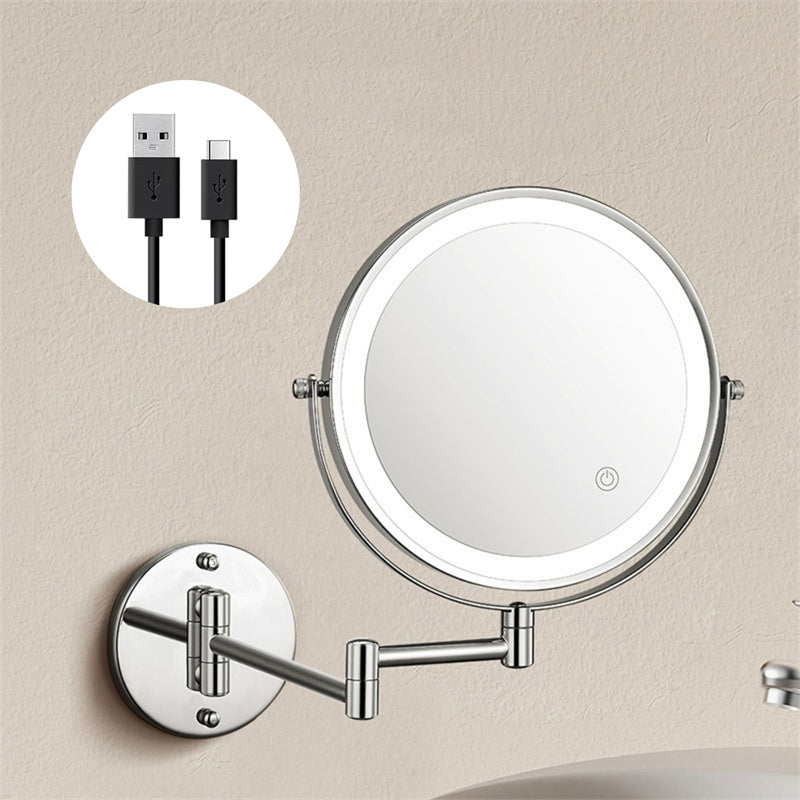 BowLift | Rechargeable Wall Mounted Shaving Mirror | 360° Rotation. 1X/10X Magnification & Adjustable LED Lighting for Bathroom Use