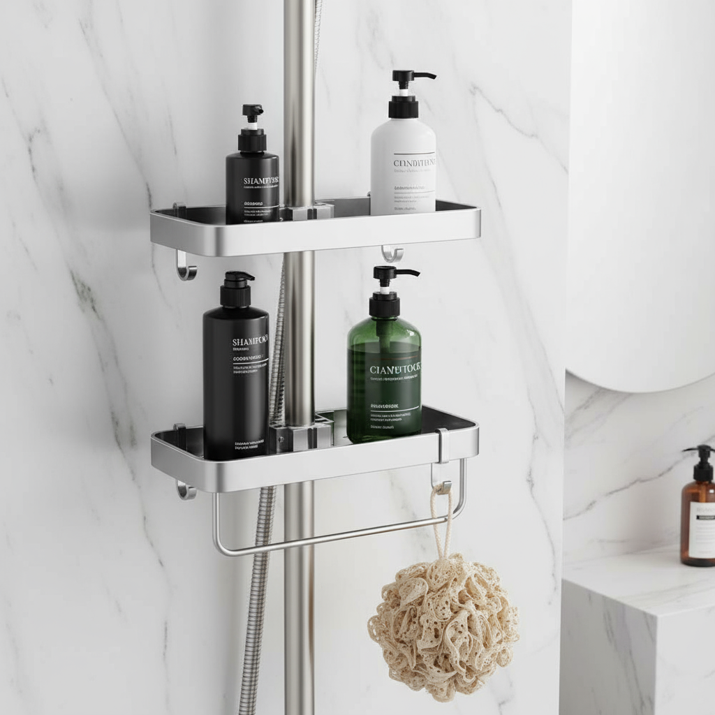 BowLift | Aluminum Shower Shelf Without Drilling | Practical Shower Tray