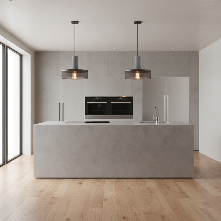 BowLift | Betono_C | Industrial LED pendant light – Concrete & Iron