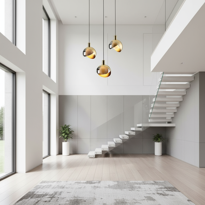 BowLift | Elegant pendant light made of gold glass for dining room